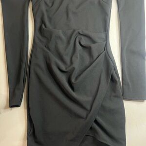 Fashion Nova Black Long Sleeve Cowl Neck Bodycon Dress